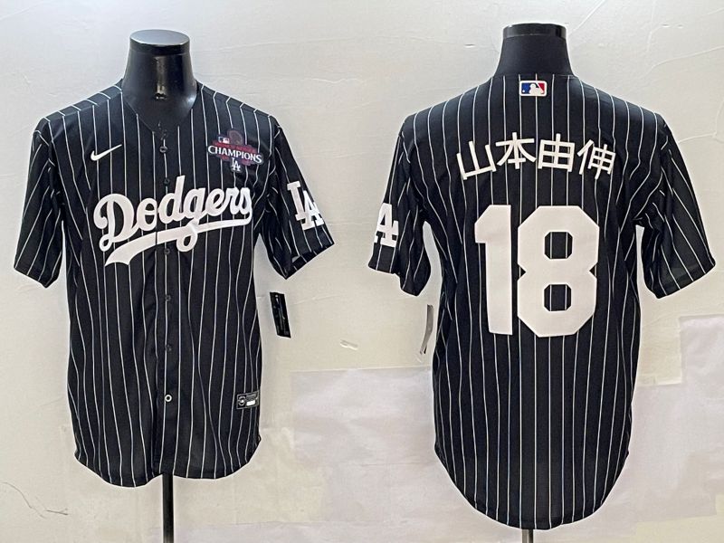 Men Los Angeles Dodgers 18 Yamamoto Black Stripe Jointly Name 2025 Nike MLB Jersey style 22